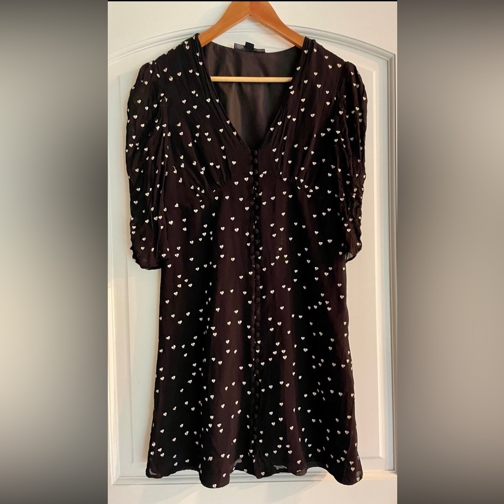 All Saints Black and White Heart Print Blouse Dress